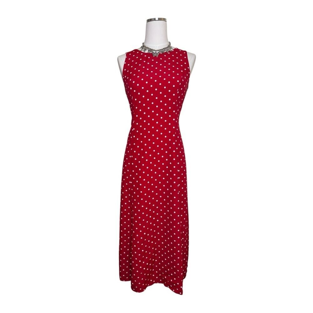 Y2K My Michelle Red + White Polka Dot Midi Laceup Dress Size Medium